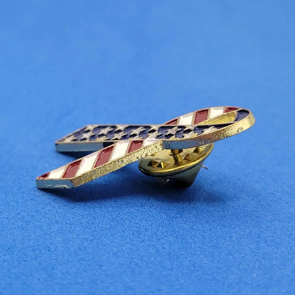 Vintage Stars and Stripes USA Flag Ribbon Traditional Gold Lapel Hat Pin